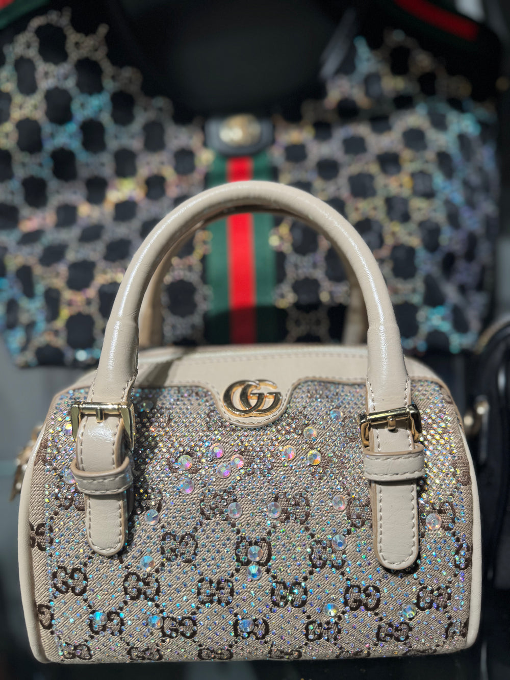 Gucci Ophidia Crystals Small Boston Bag