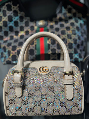 Gucci Ophidia Crystals Small Boston Bag