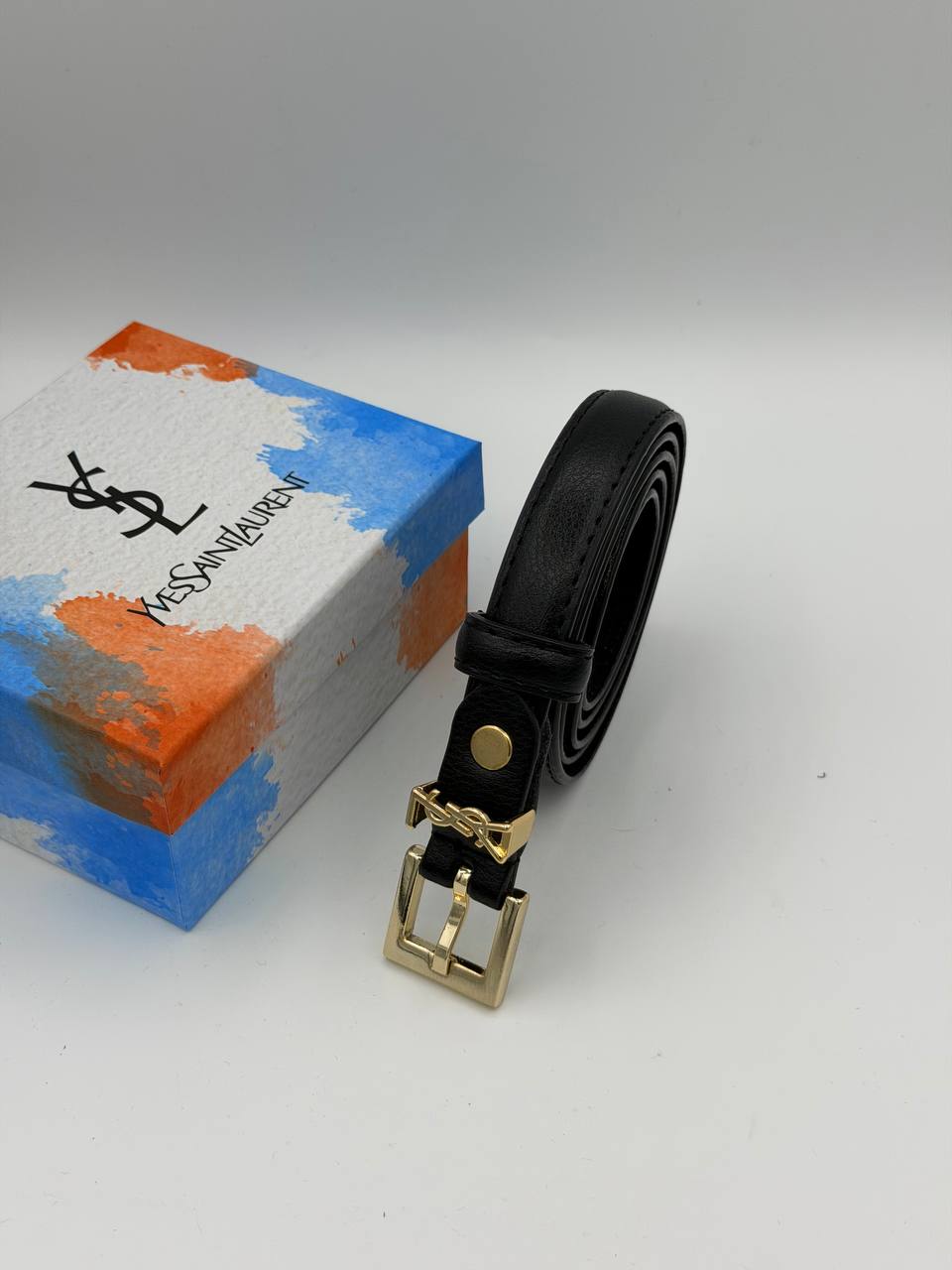 YSL Saint Laurent μαύρη-χρυσό ζώνη