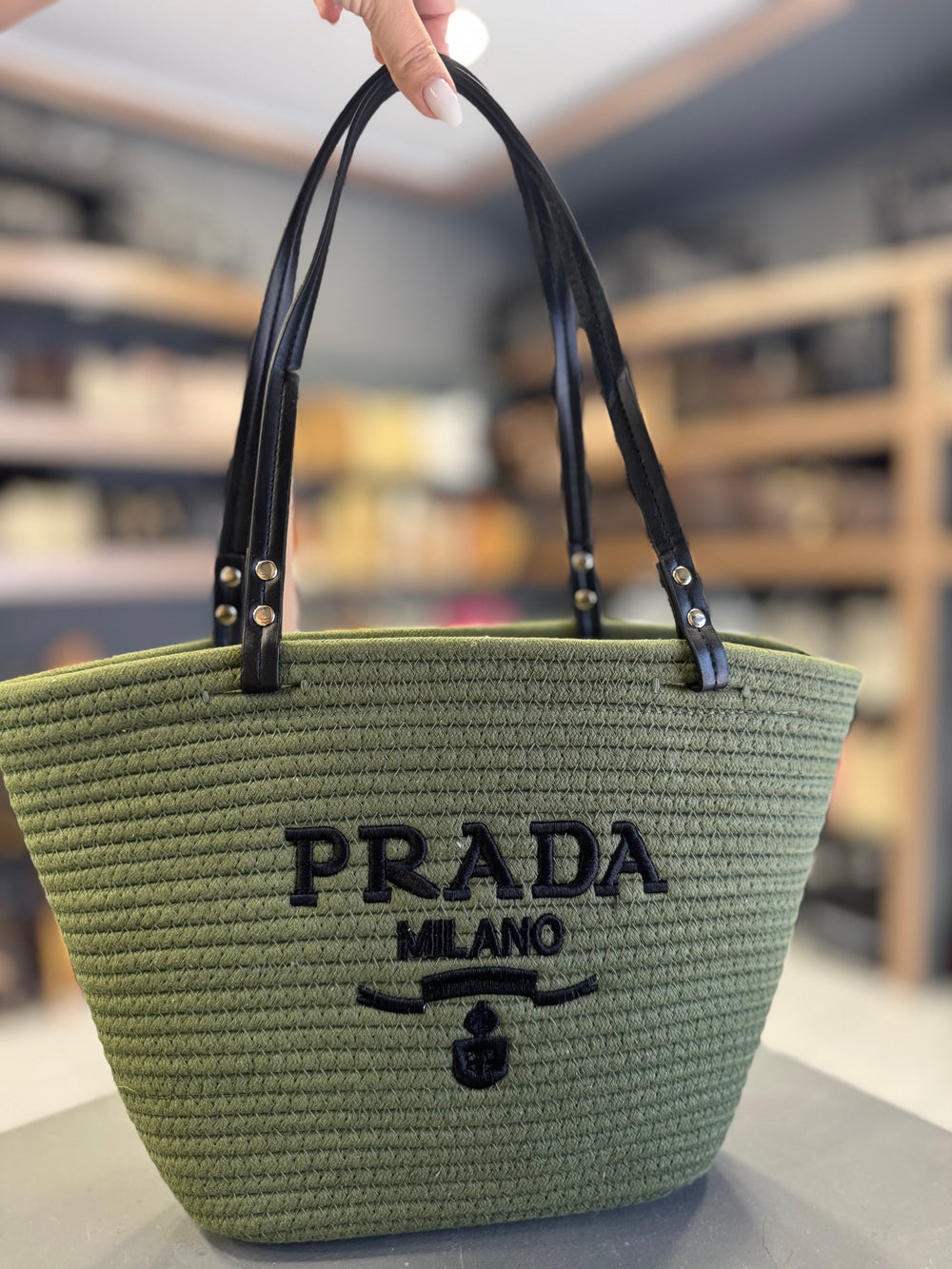 PRADA ψάθινη χακί